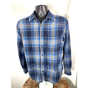 Faded Glory Blue Plaid Flannel Button Up Shirt Small